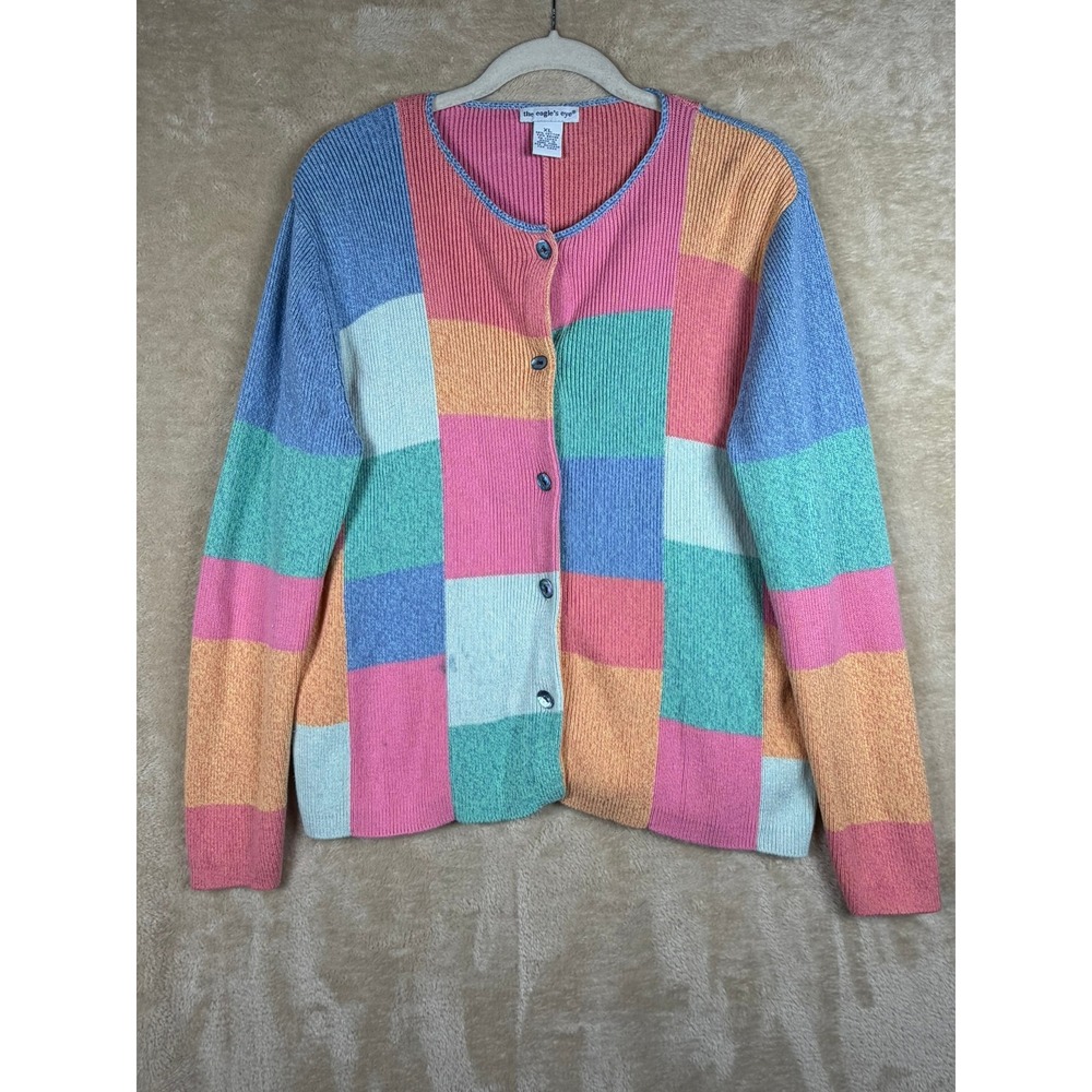 The Eagle's Eye Vintage Patchwork Pastel Colorblock Cardigan XL‎ Grandma Core